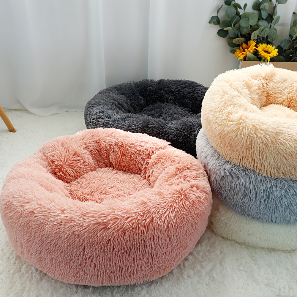 New Hot Best Selling Fluffy Calming Dog Bed Long Plush Donut Pet Bed 