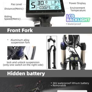 HOTEBIKE Electric Bicycle, Electric Mountain Bike with Suspension Fork, Powerful Motor, Long-Lasting