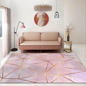 Modern Nordic Large Living Room Carpet 3d Printing Gray Pink Gold Line Geometry For Kitchen Bedroom