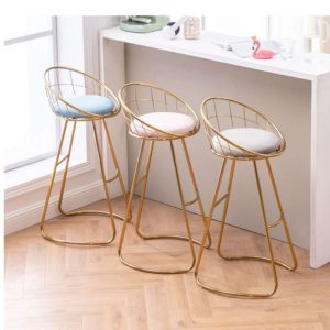 Bar stools for home Nordic Golden Backrest Chair Modern Iron furniture simple high foot stool Makeup