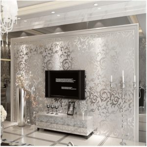 3D Silver Victorian Wall Sticker Damask Embossed Rolls Wallpaper Feature Living Room Background
