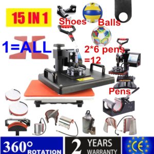 15 In 1 Combo Muntifunctional Sublimation Heat Press Machine T shirt Heat Transfer Printer For Mug/Cap/football/bottle/pen/shoe