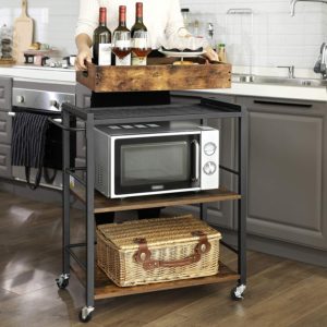 Kitchen Serving Cart with Removable Tray, Kitchen Utility Cart, Rustic Brown ULRC72X