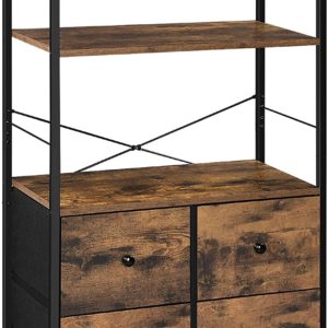 Rustic Storage Cabinet, Storage Rack with Fabric Drawers, Industrial Bookshelf
