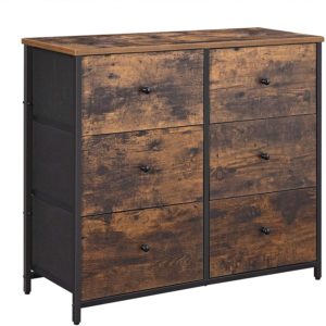 Rustic Drawer Dresser, Industrial Closet Storage with Metal Frame, Wooden Top ULGS23H