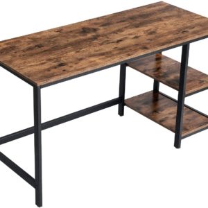 Computer Desk, 55 Inch Writing Desk, with 2 Storage Shelves, Rustic Brown and Black