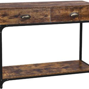 Industrial Console Table, Entryway Sofa Table with 2 Drawers and Shelf, Rustic Brown