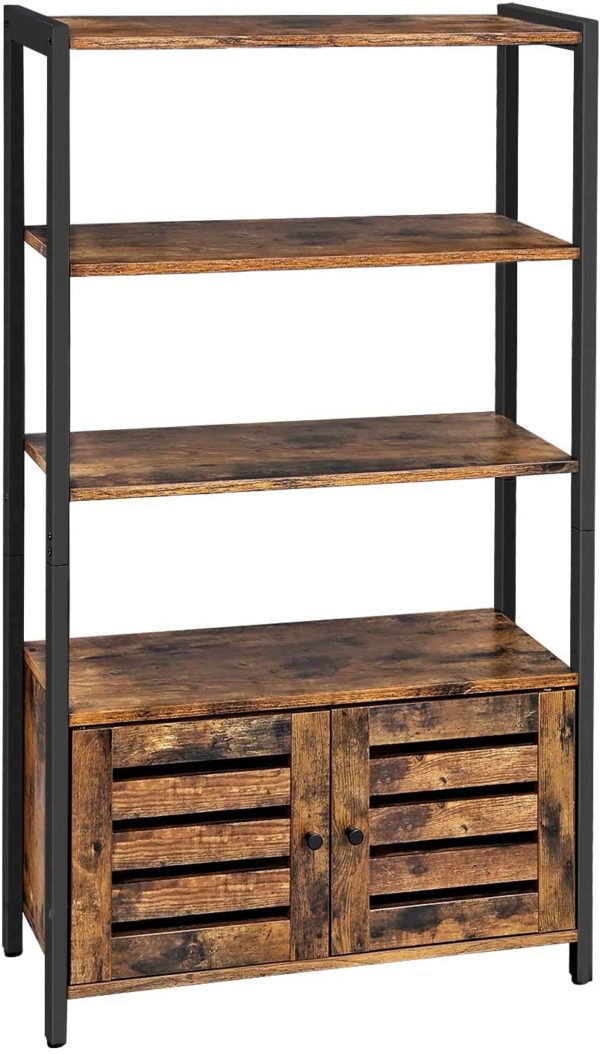 Lowell Bookshelf, Storage Cabinet with 3 Shelves and 2 Louvered Doors, Industrial Bookcase in Living Room, Study, Bedroom, Multifunctional, Rustic Brown ULSC75BX