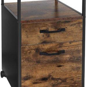Rolling File Cabinet, Mobile Office Cabinet on Wheels, with 2 Drawers, Rustic Brown