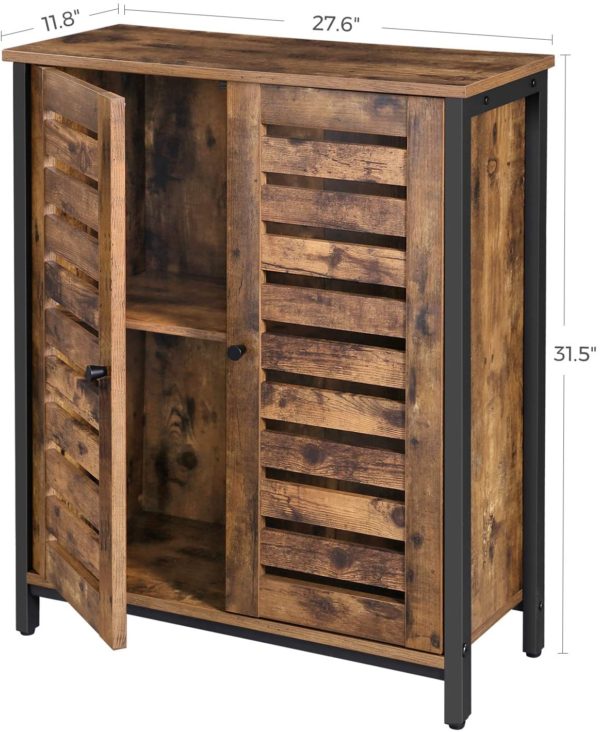 Standing Cabinet, Storage Cabinet, Cupboard, Accent Side Cabinet, Sideboard with Louvered Doors, Multifunctional in Living Room, Bedroom, Hallway, Industrial, Rustic Brown