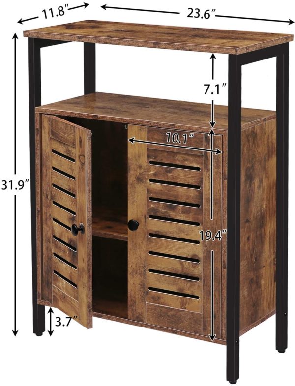 Kitchen Storage Cabinet, Industrial Side Cabinet with Hidden Adjustable Shelf and Door, Standing Cabinet, Suitable for Bedroom, Living Room, Study, Kitchen, Corridor, Rustic Brown BF23CW01