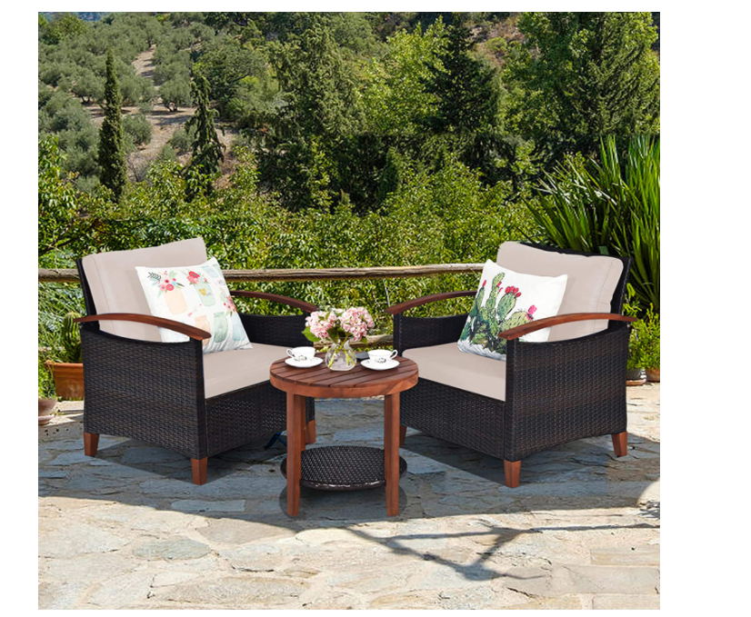 Dortala 3 Pieces Patio Rattan Furniture, Outdoor Wicker Patio Furniture Without Cushions