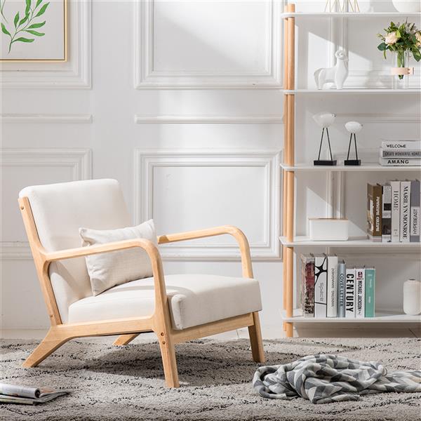 Fabric Oak Sofa Beige Recreational Chair (66 x 68 x 75cm) US Warehouse