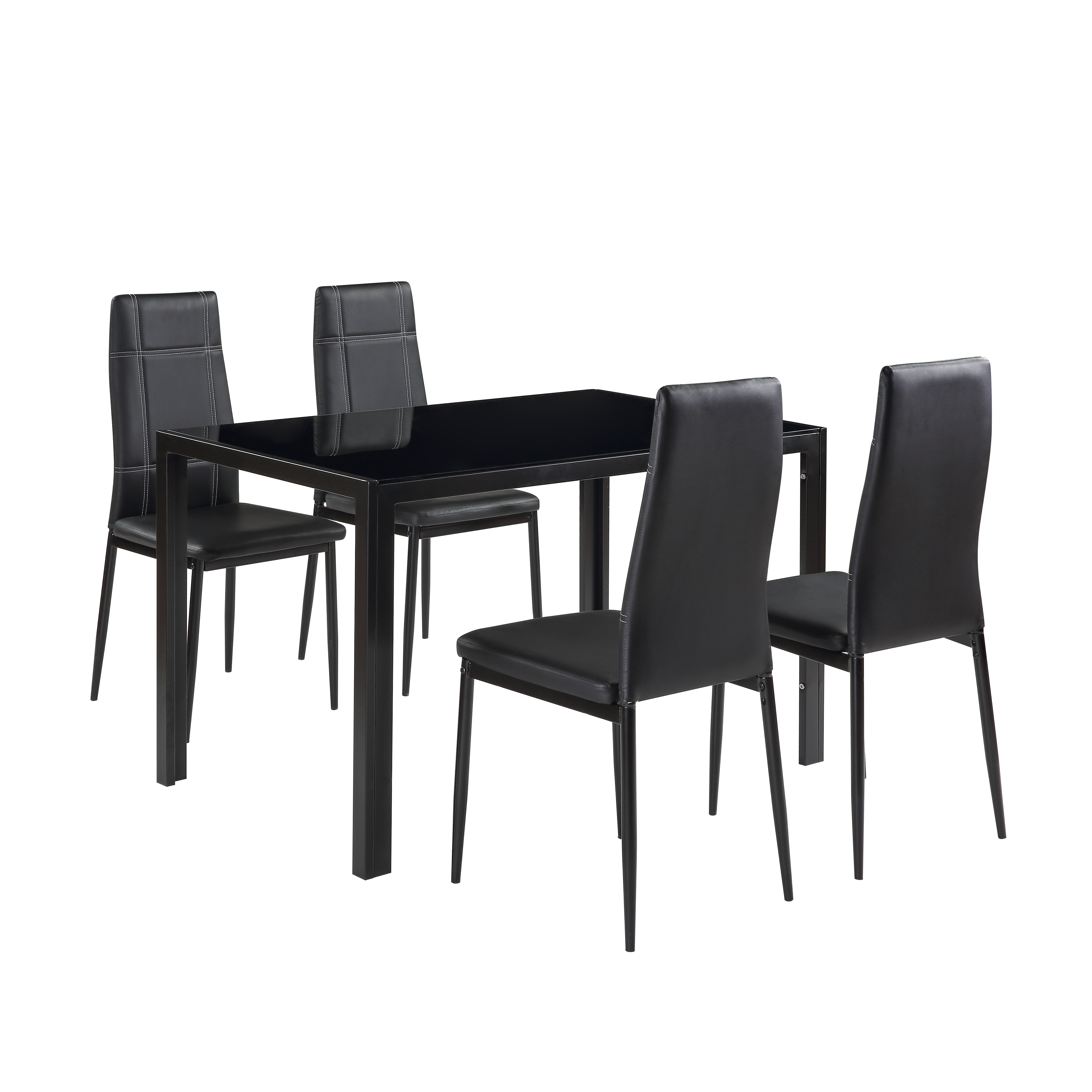 Dining Table Set 5 Piece Tempered Glass Table and 4pcs Faux Leather Dinning Chairs US Warehouse