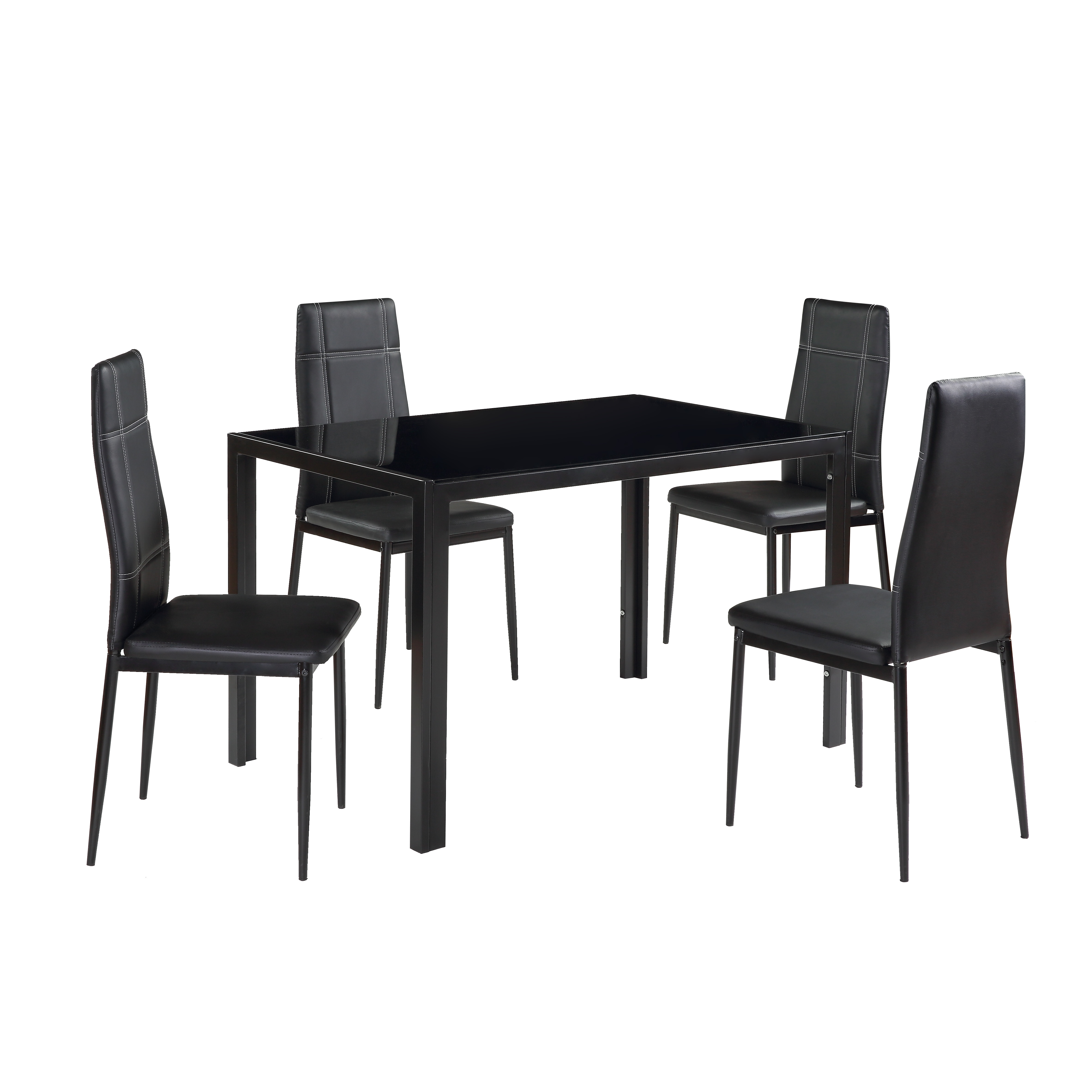 Dining Table Set 5 Piece Tempered Glass Table and 4pcs Faux Leather Dinning Chairs US Warehouse