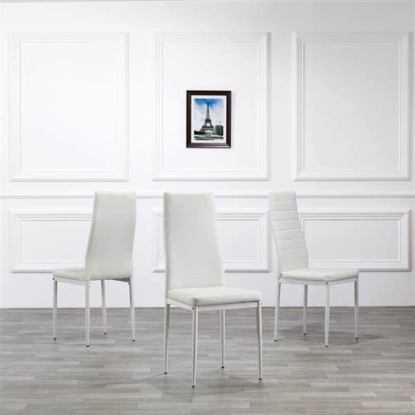 (120 x 70 x 75)cm 5 Piece Dining Table Set GlassTable and 4 Leather Chair for Kitchen Dining White US Warehouse In Stock