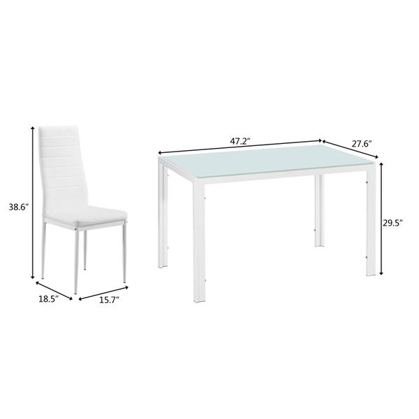 (120 x 70 x 75)cm 5 Piece Dining Table Set GlassTable and 4 Leather Chair for Kitchen Dining White US Warehouse In Stock