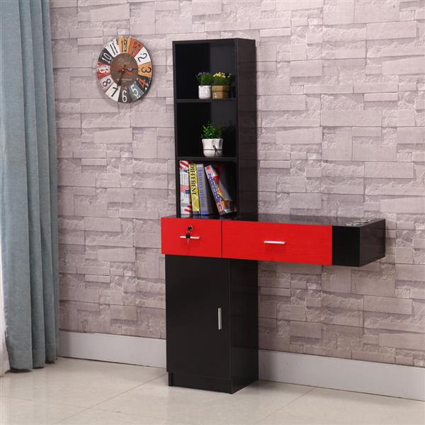 Wall Mount Beauty Salon Spa Mirrors Station Hair Styling Station Desk Black & Red US Warehouse