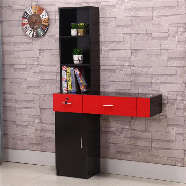 Wall Mount Beauty Salon Spa Mirrors Station Hair Styling Station Desk Black & Red US Warehouse