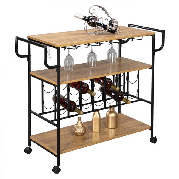 Industrial Wine Rack Cart Kitchen Rolling Storage Bar Wood Table Serving Trolley Bar Serving Cart Dining Cart