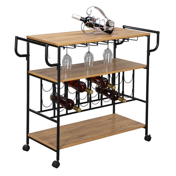 Industrial Wine Rack Cart Kitchen Rolling Storage Bar Wood Table Serving Trolley Bar Serving Cart Dining Cart