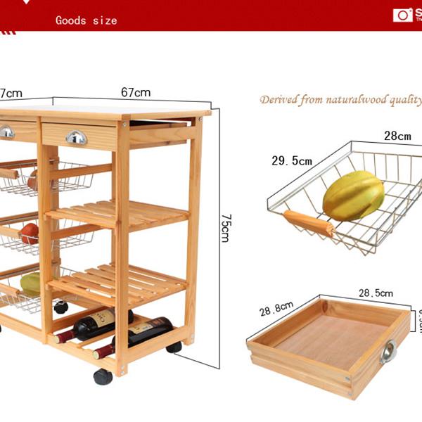 Kitchen & Dining Room Cart 2-Drawer 3-Basket 3-Shelf Storage Rack with Rolling Wheels Kitchen Trolley Cart Dining Cart