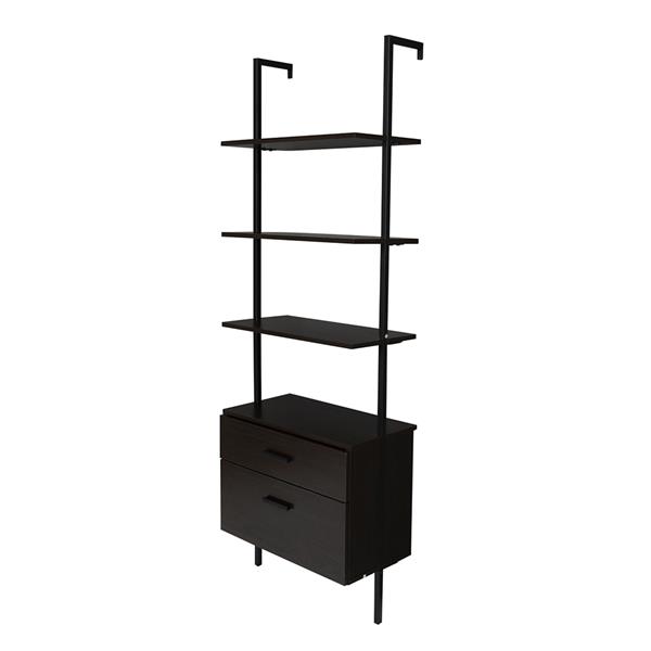 Industrial Bookshelf Bookcase Shelf with Wood Drawers and Matte Steel Frame US Warehouse