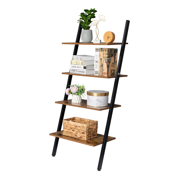 Industrial Ladder Shelf 4-Tier Bookshelf Storage Rack 64x35x150CM Steel Frame&MDF Ideal for Living Room Kitchen Office[US-Depot]