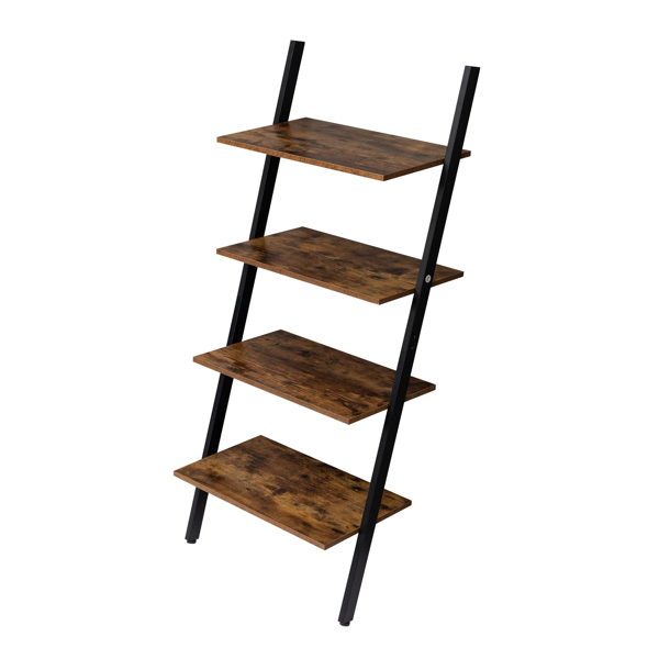 Industrial Ladder Shelf 4-Tier Bookshelf Storage Rack 64x35x150CM Steel Frame&MDF Ideal for Living Room Kitchen Office[US-Depot]