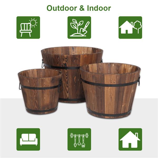 Plant Pot Outdoor Reinforced And Anticorrosive Wooden Pot Set Of Three 3 x Cedar Barrels