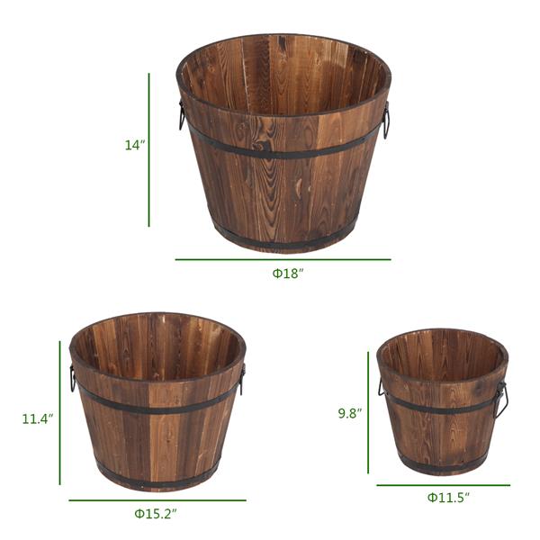 Plant Pot Outdoor Reinforced And Anticorrosive Wooden Pot Set Of Three 3 x Cedar Barrels