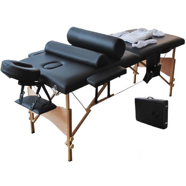 (212 x 70 x 85)cm 2 Sections Folding Portable Beauty Bed SPA Bodybuilding Massage Table Set Black