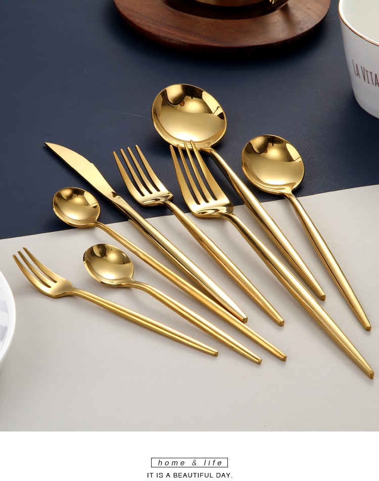 Gold Cutlery Set Forks Spoons Knives Tableware Steel Cutlery Set Stainless Steel Dinnerware Set Chopstick Spoon Knife Fork
