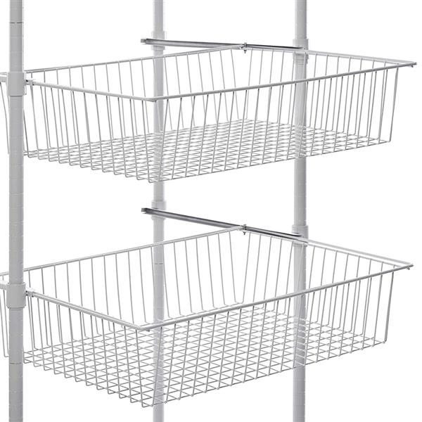 Closet System Organizer Clothes Stand Open Steel Wire Rack Hanger White with 7 Shelves 2 Sliding Baskets 4 Garment Bars US-Stock