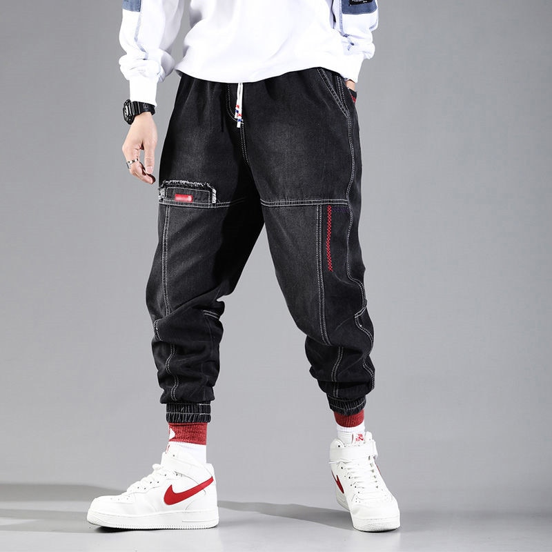 2021 New Streetwear Hip Hop Cargo Pants Men's jeans Cargo Pants Elastic ...