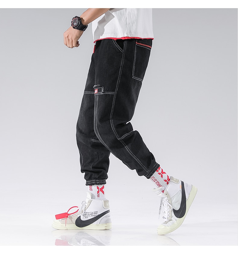 2021 New Streetwear Hip Hop Cargo Pants Men's jeans Cargo Pants Elastic ...