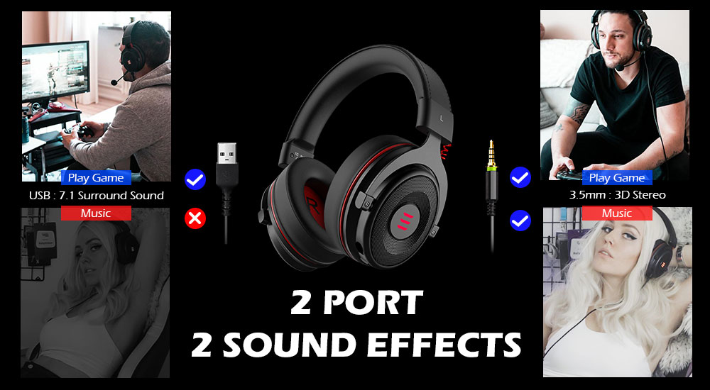 EKSA Gaming Headset with Microphone E900 Pro 7.1 Surround Headset Gamer USB/3.5mm Wired Headphones For PC PS4 Xbox one Earphones