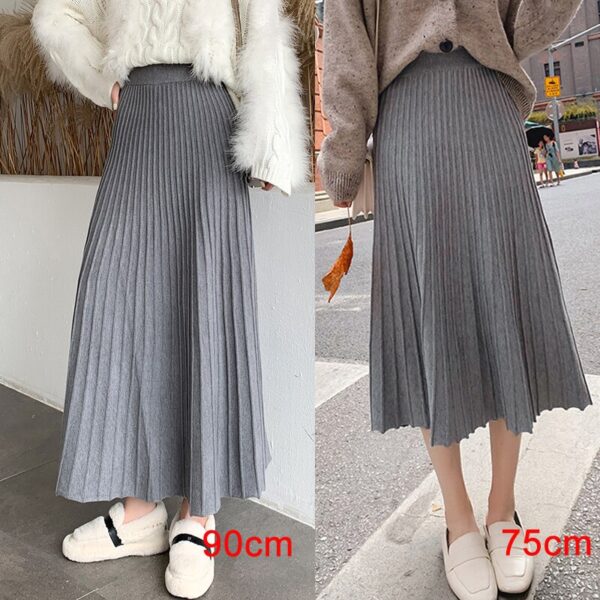 Winter Thickened Rib Knitted Large Swing Maxi Long Skirts Elegant Solid ...