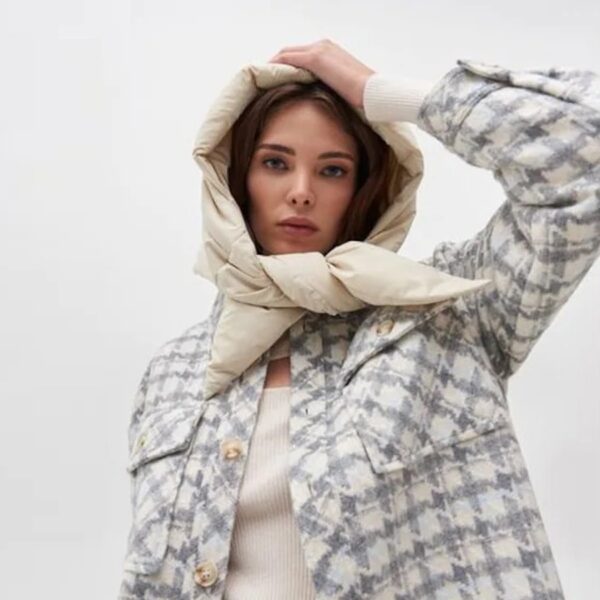 Fashion quilted headscarf puffer scarf triangle shawl Hood Scarf puffy ...