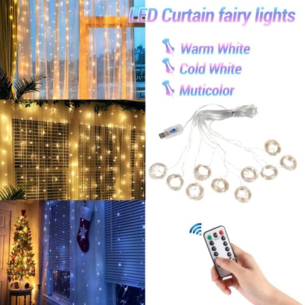 3m LED Fairy Lights Garland Curtain Lamp Remote Control USB String ...