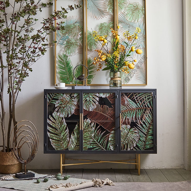 American retro enamel hand-painted decorative dining side entrance cabinet living room storage glass partition