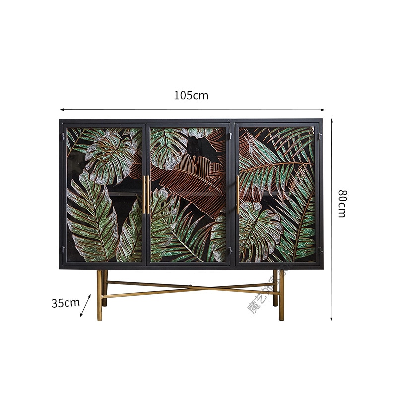 American retro enamel hand-painted decorative dining side entrance cabinet living room storage glass partition