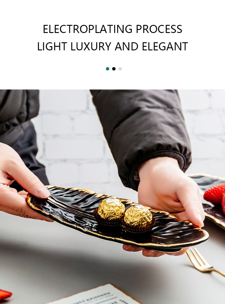 Creative Luxury Feather Storage Tray Ceramic Fruit Cake Dessert Tableware Dish Organizer Jewelry Decorative Serving Tray Set