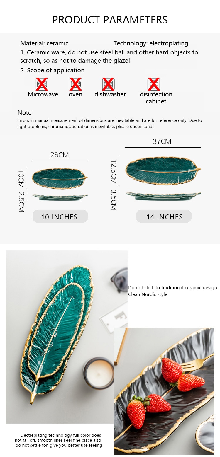 Creative Luxury Feather Storage Tray Ceramic Fruit Cake Dessert Tableware Dish Organizer Jewelry Decorative Serving Tray Set