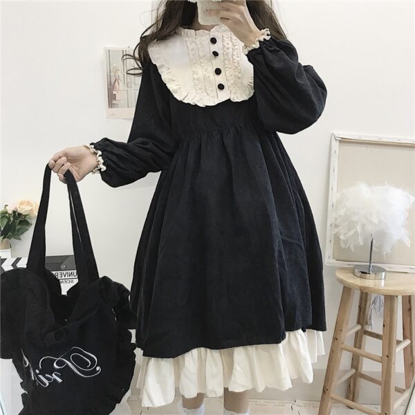 Japanese Gothic Lolita Style Balck Women Dress 2020 Autumn Kawaii Puff ...