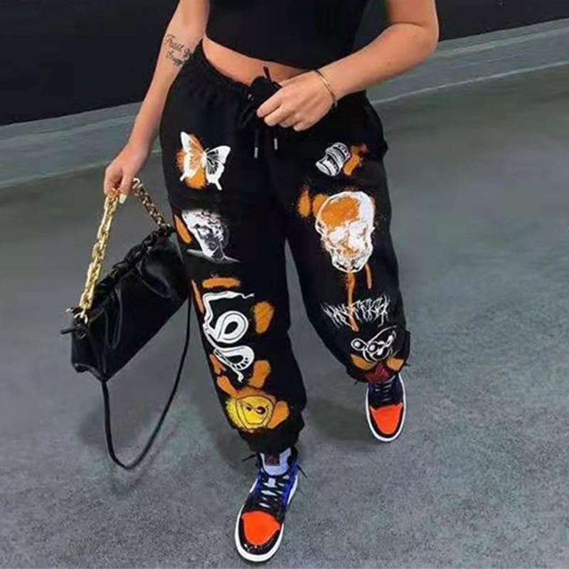 InstaHot Women Sweat Pant Harajuku Cartoon Printed Trousers Jogger 2021  Drawstring Cargo Pant Streetwear Casual Sweatpant Autumn - ALSUPERSALES