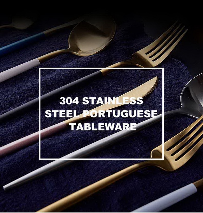 Matte Gold 18/10 Stainless Steel Luxury Cutlery Dinnerware Tableware Knife Spoon Fork Chopsticks Flatware Set Dishwasher Safe