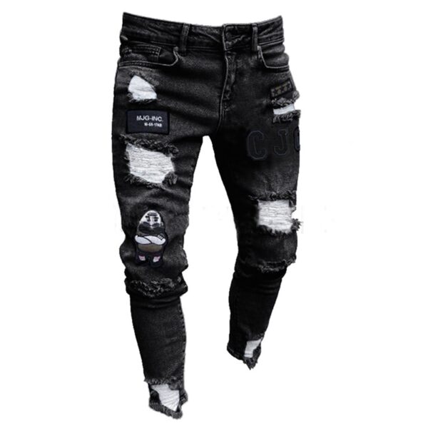 3 Styles Men Stretchy Ripped Skinny Biker Embroidery Print Jeans ...