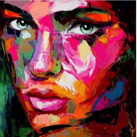 Hand Painted Palette Knife Portrait Oil Painting Impasto Figure on canvas Francoise Nielly Face Canvas Painting